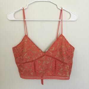 MANGO Coral crochet zippered crop top Sz S